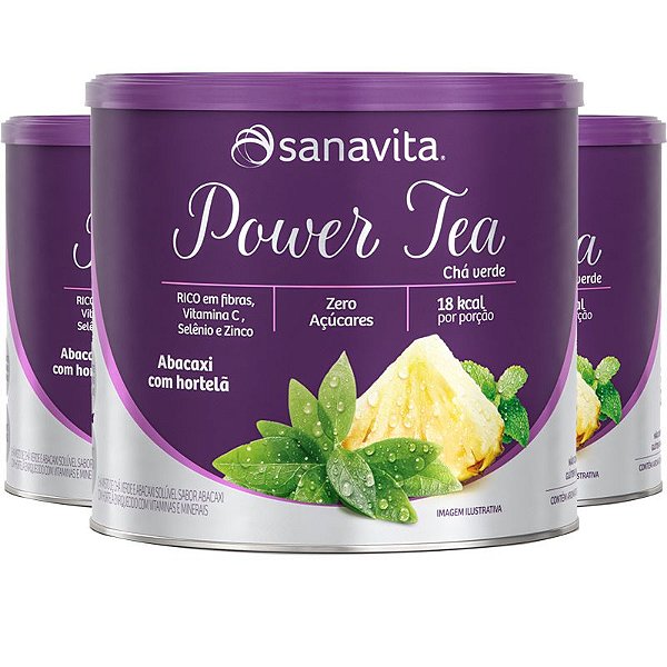 Kit 3 Power Tea Chá verde abacaxi com hortelã 200g da Sanavita