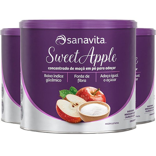 Kit 3 SWEETAPPLE Adoçante natural a base de maçã da Sanavita 250g