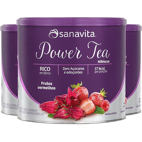 Kit 3 Power Tea Chá Hibiscus Frutas vermelhas 200g Sanavita