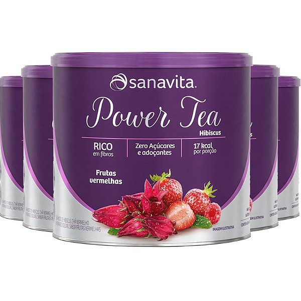 Kit 5 Power Tea Chá Hibiscus Frutas vermelhas 200g Sanavita