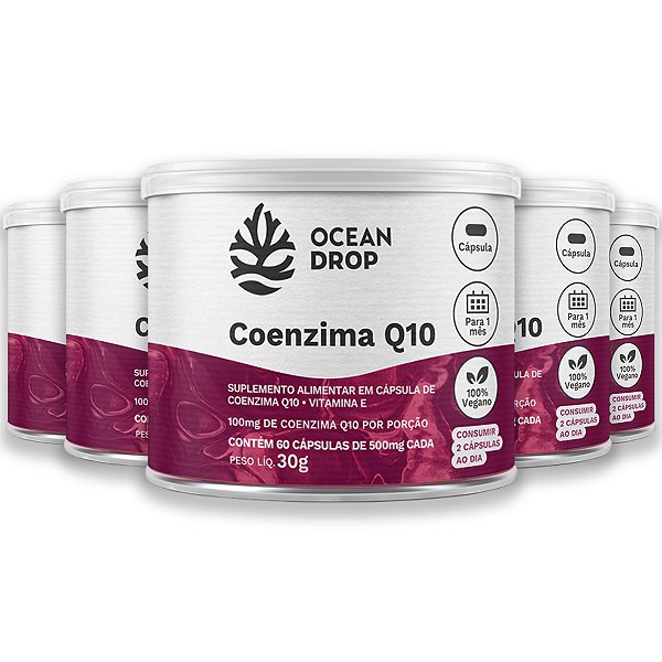 Kit 5 Coenzima Q10 e Vit. E Ocean Drop 60 Cápsulas