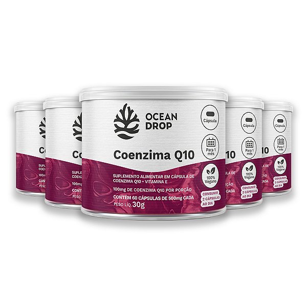 Kit 5 Coenzima Q10 e Vit. E Ocean Drop 60 Cápsulas