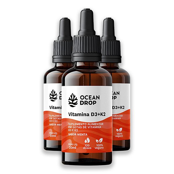 Kit 3 Vitamina D3 K2 30ml Ocean Drop Sabor Menta