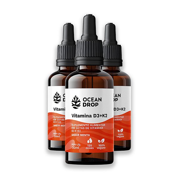 Kit 3 Vitamina D3 K2 30ml Ocean Drop Sabor Menta