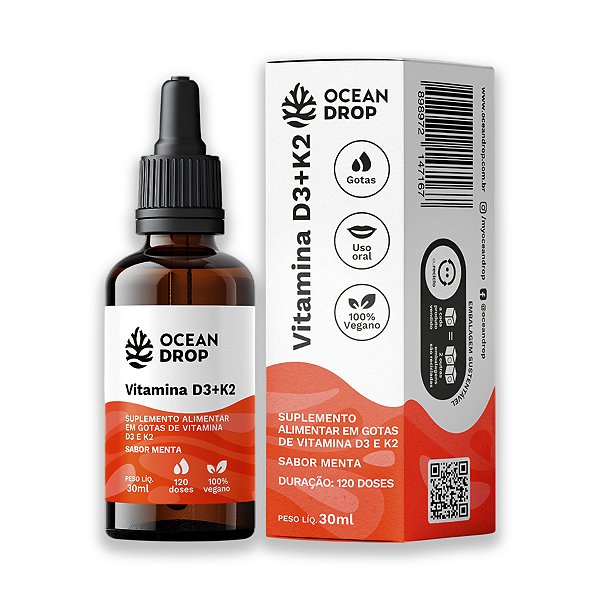 Vitamina D3 K2 30ml Ocean Drop Sabor Menta