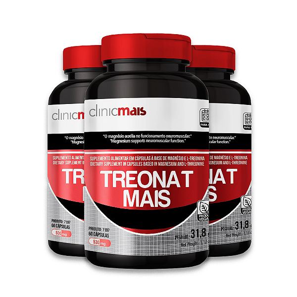 Kit 3 Treonat Vegano 530mg ClinicMais 60 Cápsulas