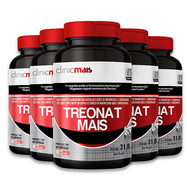 Kit 5 Treonat Vegano 530mg ClinicMais 60 Cápsulas