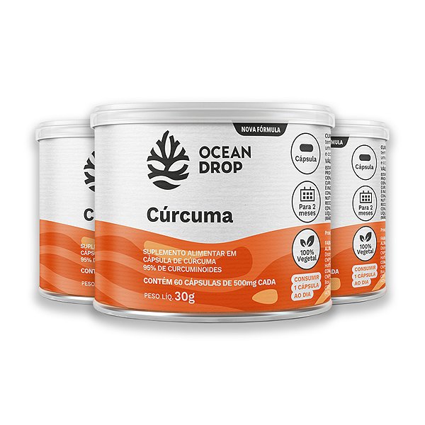 Kit 3 Cúrcuma Ocean Drop 60 Cápsulas