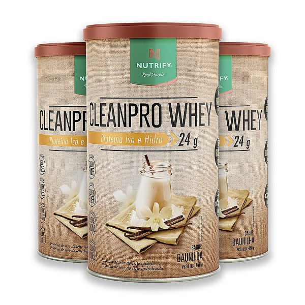 Kit 3 CleanPro Whey Baunilha Nutrify 450g