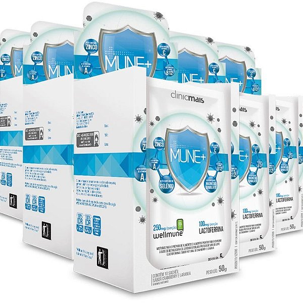 Kit 5 Wellmune Mune + ClinicMais Sabor Cranberry e Laranja (10 Sachês)