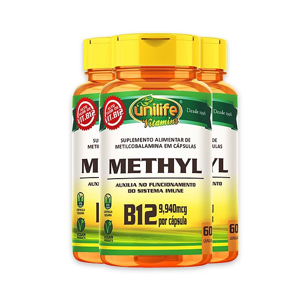 Kit 3 Vitamina B12 Methyl Unilife Vegano 60 cápsulas