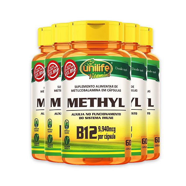 Kit 5 Vitamina B12 Methyl Unilife Vegano 60 cápsulas