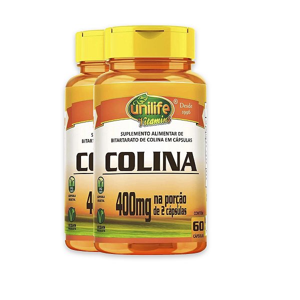 Kit 2 Colina Vitamina B8 Unilife 400mg 60 cápsulas