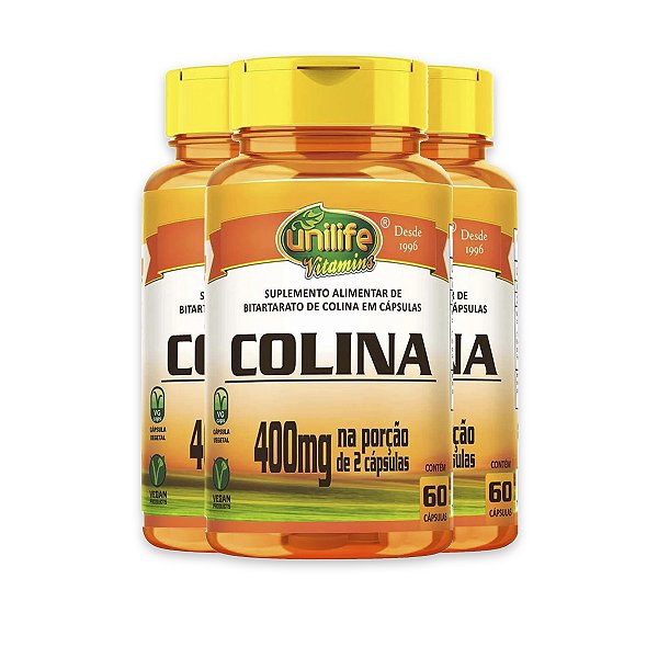 Kit 3 Colina Vitamina B8 Unilife 400mg 60 cápsulas