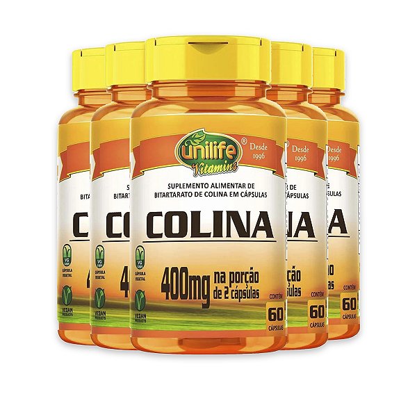 Kit 5 Colina Vitamina B8 Unilife 400mg 60 cápsulas