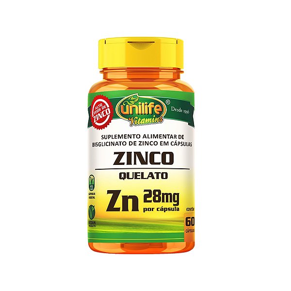 Zinco Quelato 28mg 60 cápsulas Unilife