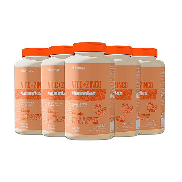 Kit 5 Vit.C + Zinco Gummies Clinicmais 30 Gomas Laranja