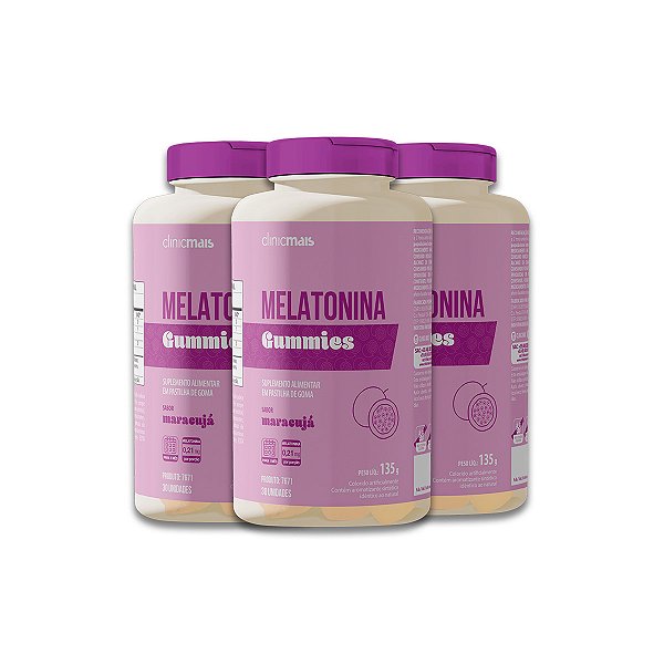 Kit 3 Melatonina Gummies Clinicmais 30 Gomas Maracujá