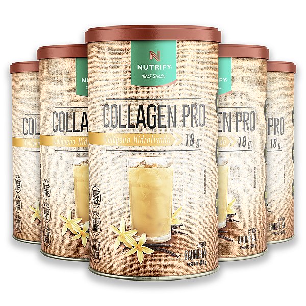 Kit 5 Collagen Colágeno Hidrolisado Nutrify Baunilha 450g