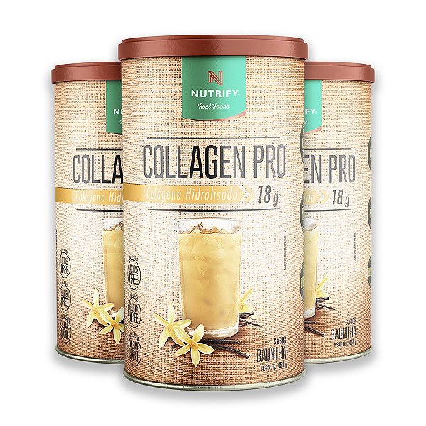 Kit 3 Collagen Colágeno Hidrolisado Nutrify Baunilha 450g