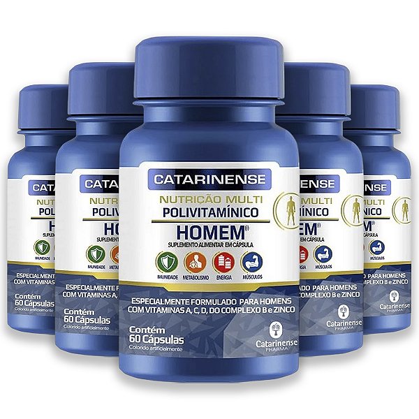 Kit 5 Multipolivitamínico Homem Catarinense 60 Cápsulas