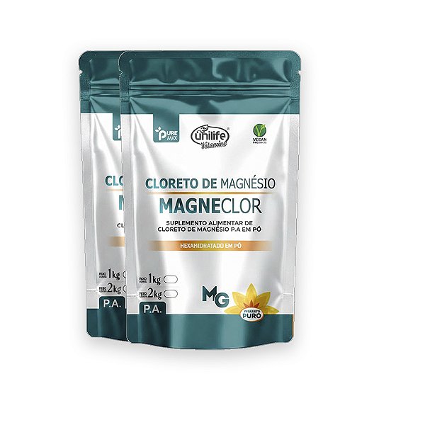 Kit 2 Cloreto de Magnésio P.A Magneclor Unilife 1kg