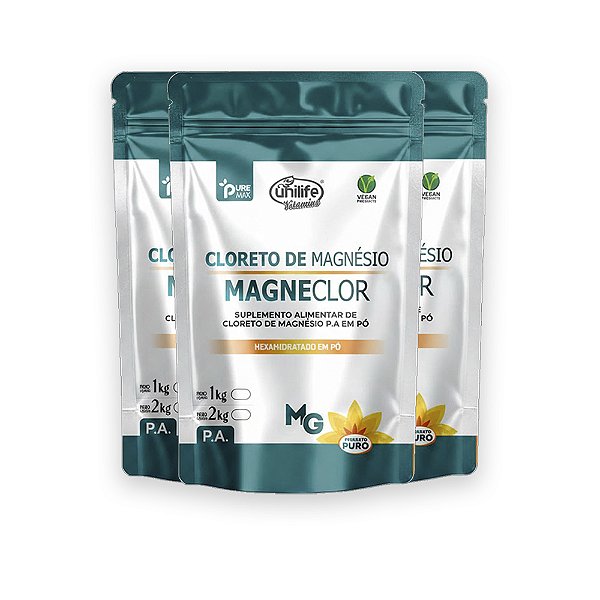 Kit 3 Cloreto de Magnésio P.A Magneclor Unilife 1kg