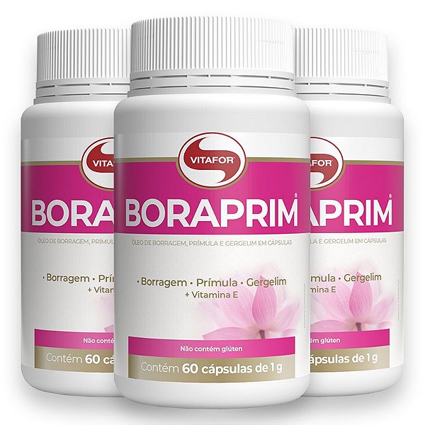 Kit 3 Óleo de Boragem e Prímula 1g Boraprim 60 cápsulas da Vitafor