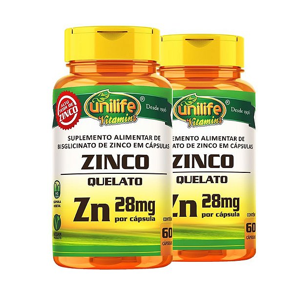 Kit 2 Zinco Quelato 60 cápsulas Unilife