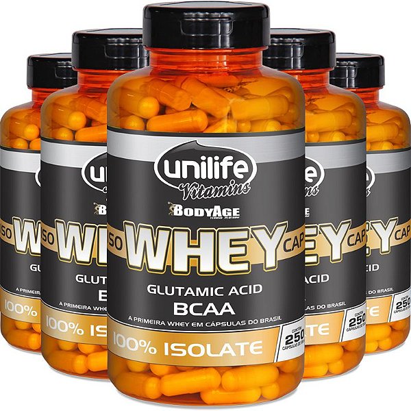 Kit 5 Whey Protein Isolado Unilife 250 capsulas