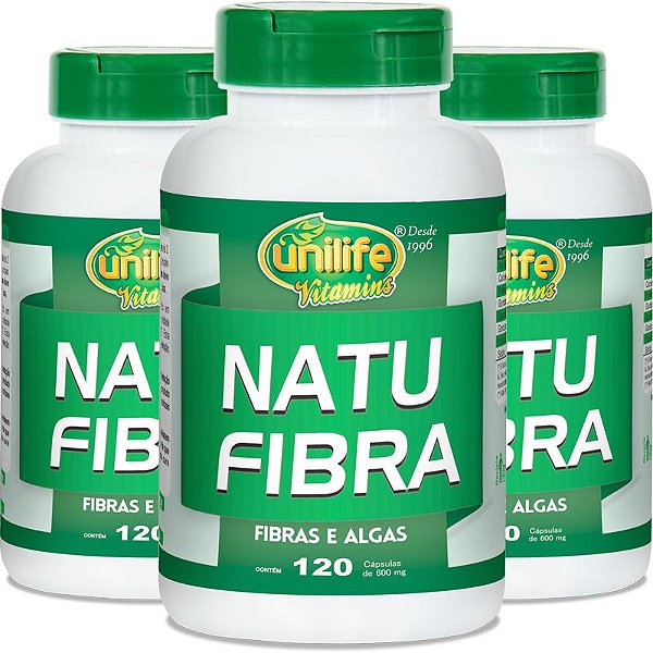 Kit 3 Natu Fibra Emagrecedor 600mg Unilife 120 cápsulas