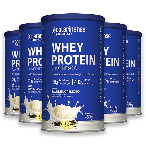 Kit 5 Whey Protein Concentrado Catarinense 450g Baunilha