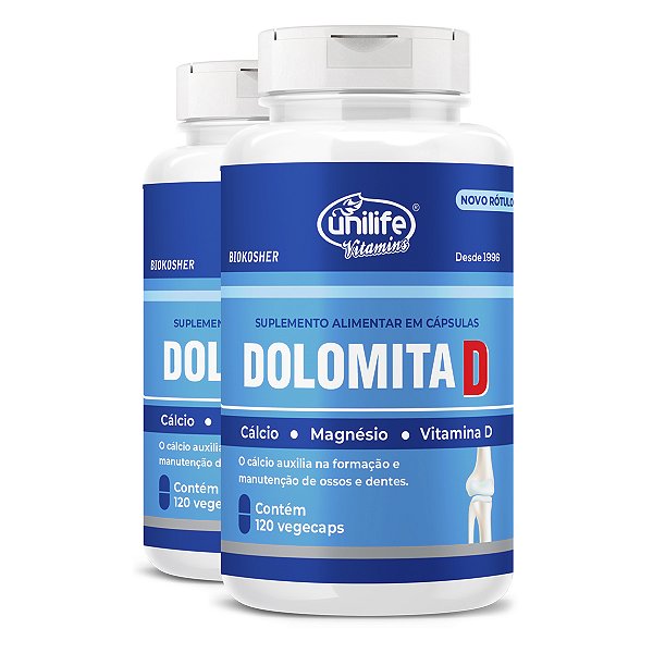 Kit 2 Dolomita com Vitamina D Unilife 120 Cápsulas