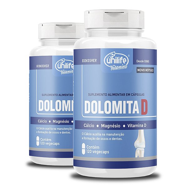 Kit 2 Dolomita com Vitamina D Unilife 120 cápsulas