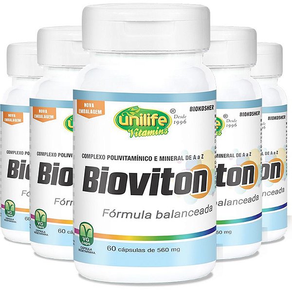 Kit 5 Bioviton Suplemento de Vitaminas e Minerais Unilife 60 caps