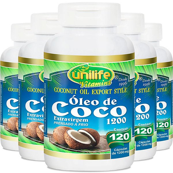 Kit 5 Óleo de Coco Extra Virgem 120 cápsulas Unilife