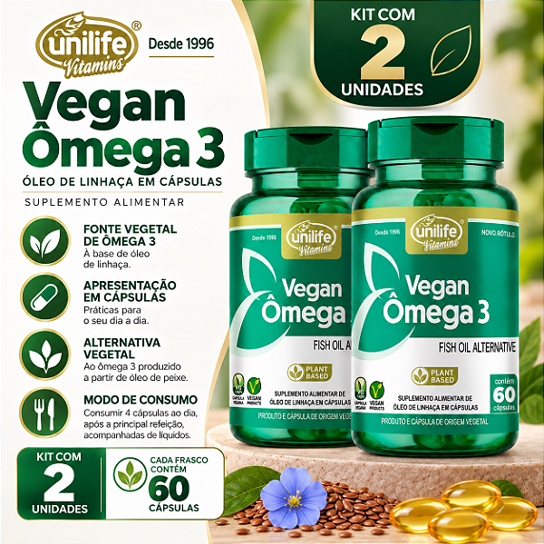 Kit 2 Ômega 3 Vegetal Unilife 60 Cápsulas