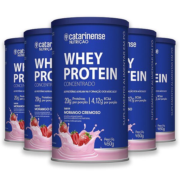 Kit 5 Whey Protein Concentrado Catarinense 450g Morango