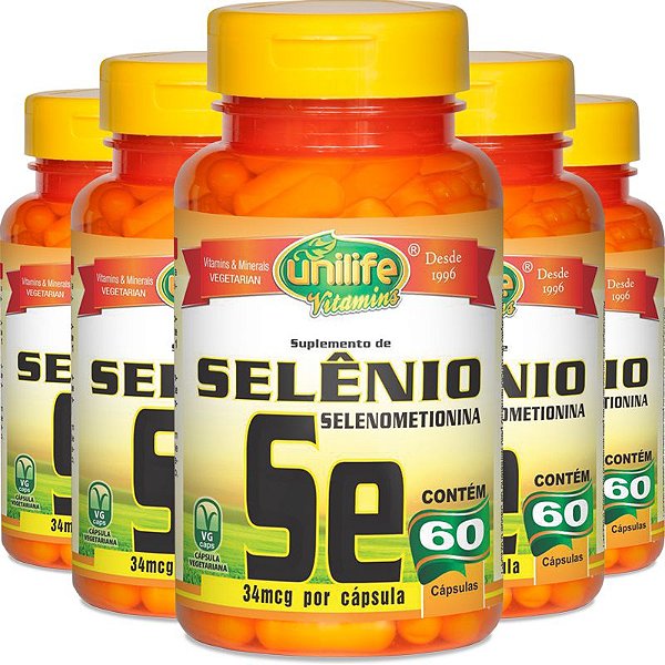 Kit 5 Selênio Quelato 60 cápsulas Unilife