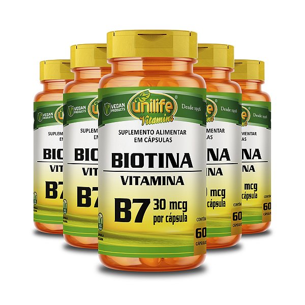 Kit 5 Vitamina B7 Biotina 60 cápsulas Unilife