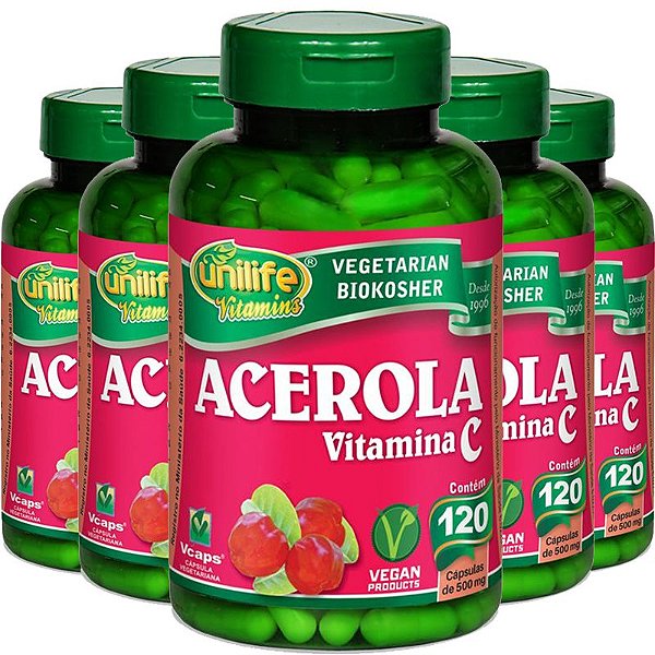 Kit 5 Acerola Vitamina C 120 cápsulas Unilife