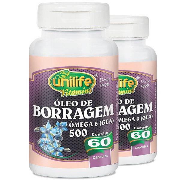 Kit 2 Óleo de Borragem 500mg Unilife 60 cápsulas