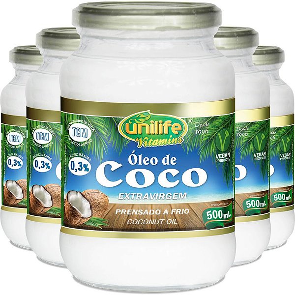 Kit 5 Óleo de Coco Extra Virgem Unilife 500ml