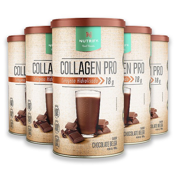 Kit 5 Collagen Colágeno Hidrolisado Nutrify Chocolate Belga 450g