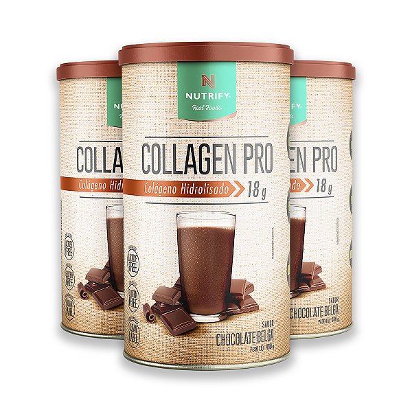 Kit 3 Collagen Colágeno Hidrolisado Nutrify Chocolate Belga 450g