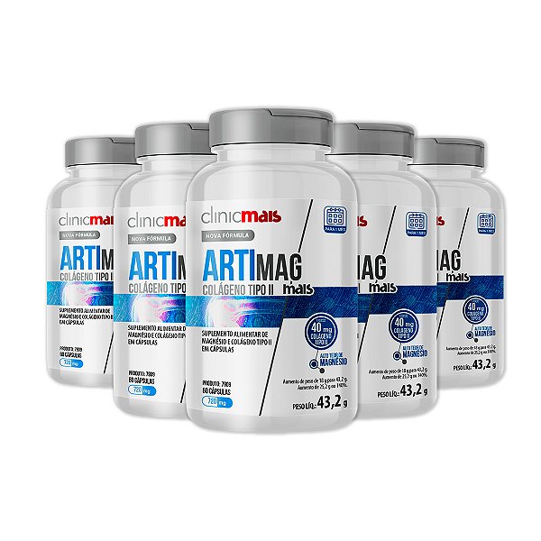Kit 5 ARTIMAG Colágeno tipo II ClinicMais 60 cápsulas