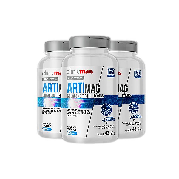 Kit 3 ARTIMAG Colágeno tipo II ClinicMais 60 cápsulas
