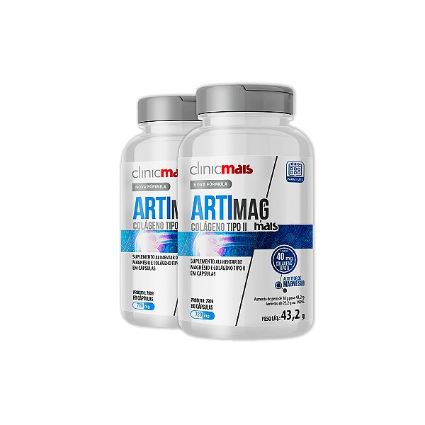 Kit 2 ARTIMAG Colágeno tipo II ClinicMais 60 cápsulas