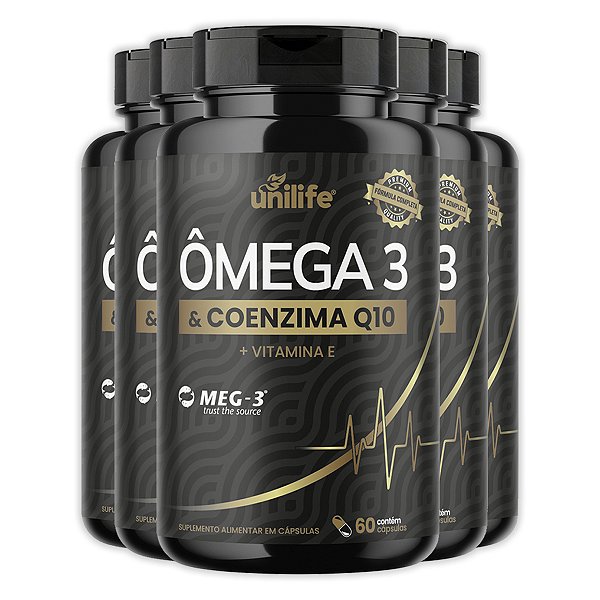 Kit 5 Ômega 3 Com Coenzima Q10 Unilife 60 Cápsulas