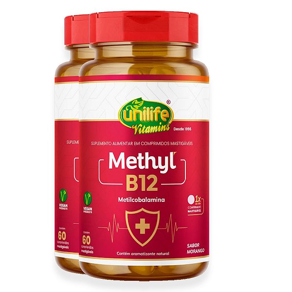 Kit 2 Vitamina Methyl B12 Unilife Morango 60 comprimidos